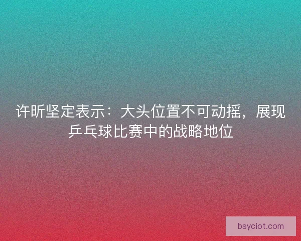 许昕坚定表示：大头位置不可动摇，展现乒乓球比赛中的战略地位