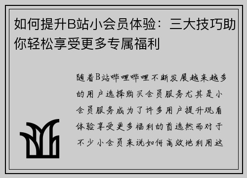 如何提升B站小会员体验：三大技巧助你轻松享受更多专属福利